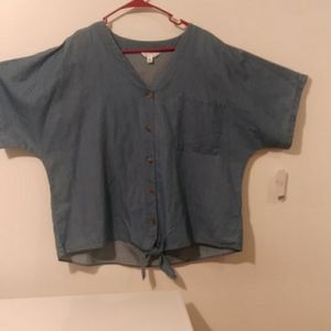 🔥Sale🔥Women button tie-front denim blend shirt